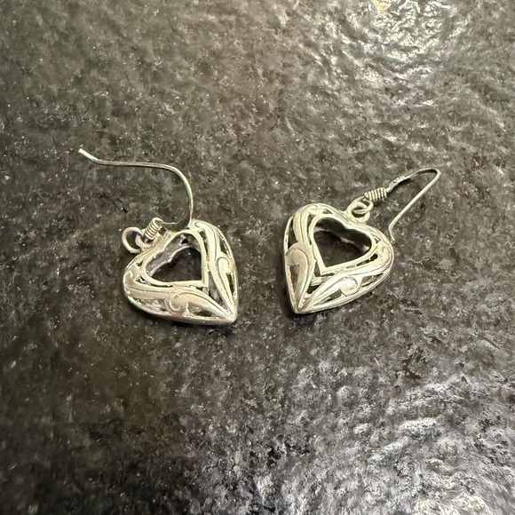 Vintage Sterling Silver Open Heart Filigree Hook Drop Dangle Earrings – 4g - Picture 5 of 9